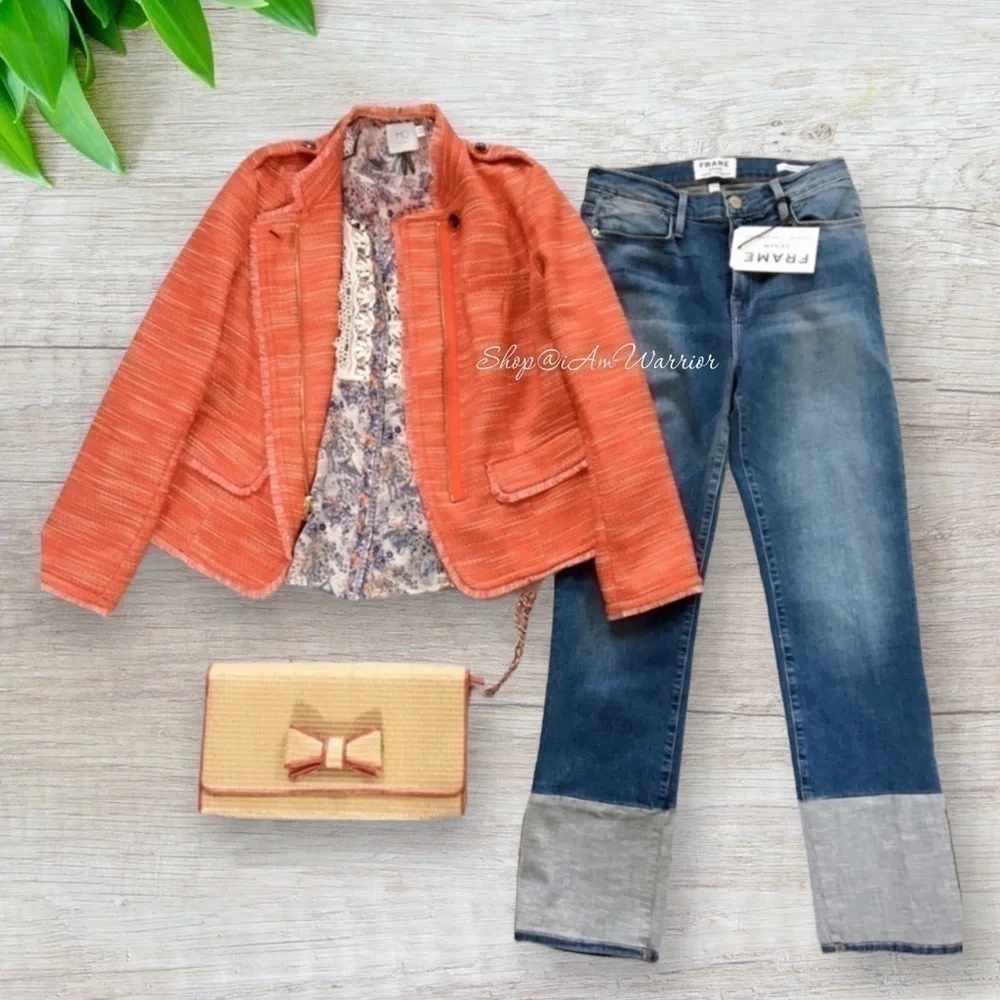 Chico’s orange tweed fringe moto jacket *shop@iamwarrior - Picture 4 of 9